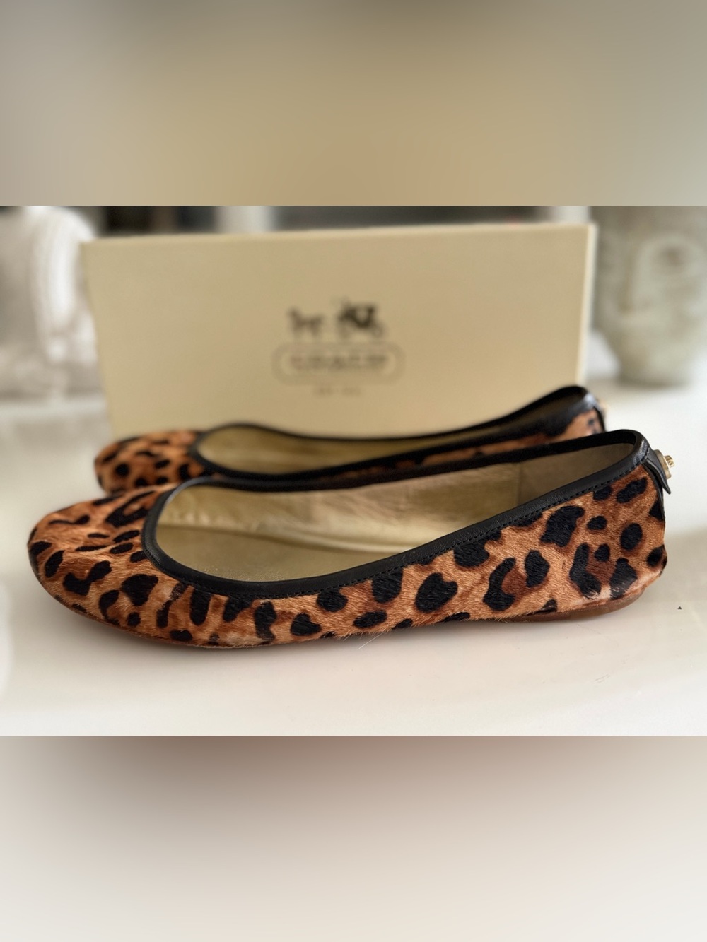 Coach Andra Haircalf Leopard Print Ballet Flats - Tan/Black - Picture 4 of 6